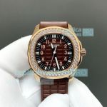 PP+ Factory 1:1 Gain Weight Patek Philippe Aquanaut Brown Dial Rose Gold Diamond Replica Watch 
